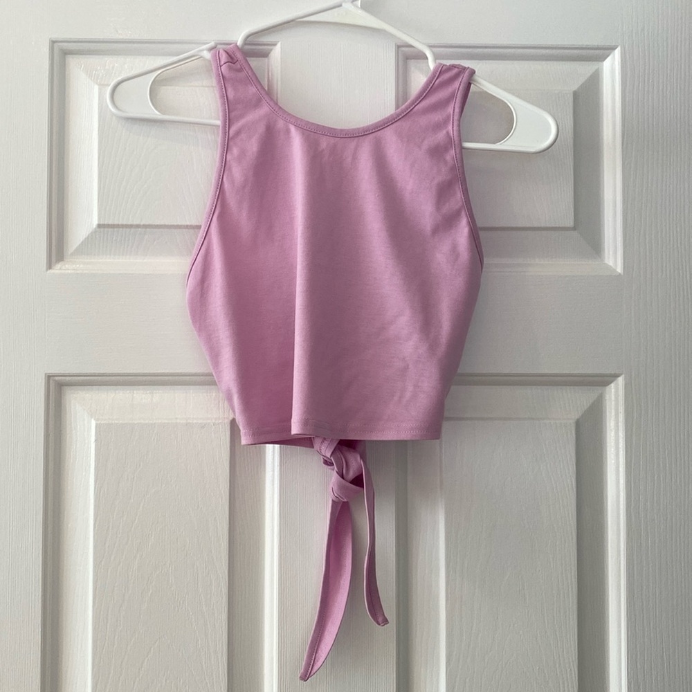 Pink Criss Cross Back Tie Cropped Tank Top